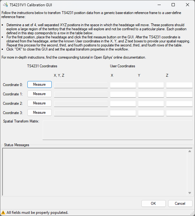 Screenshot of blank TS4231V1 Calibration GUI