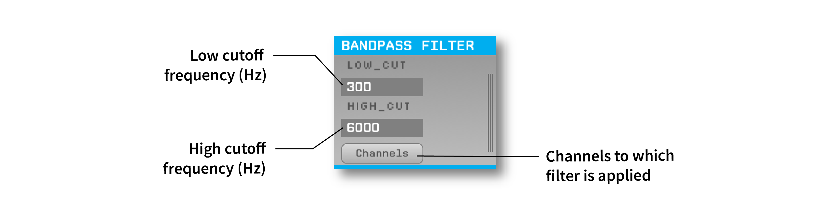Annotated Bandpass Filter settings interface