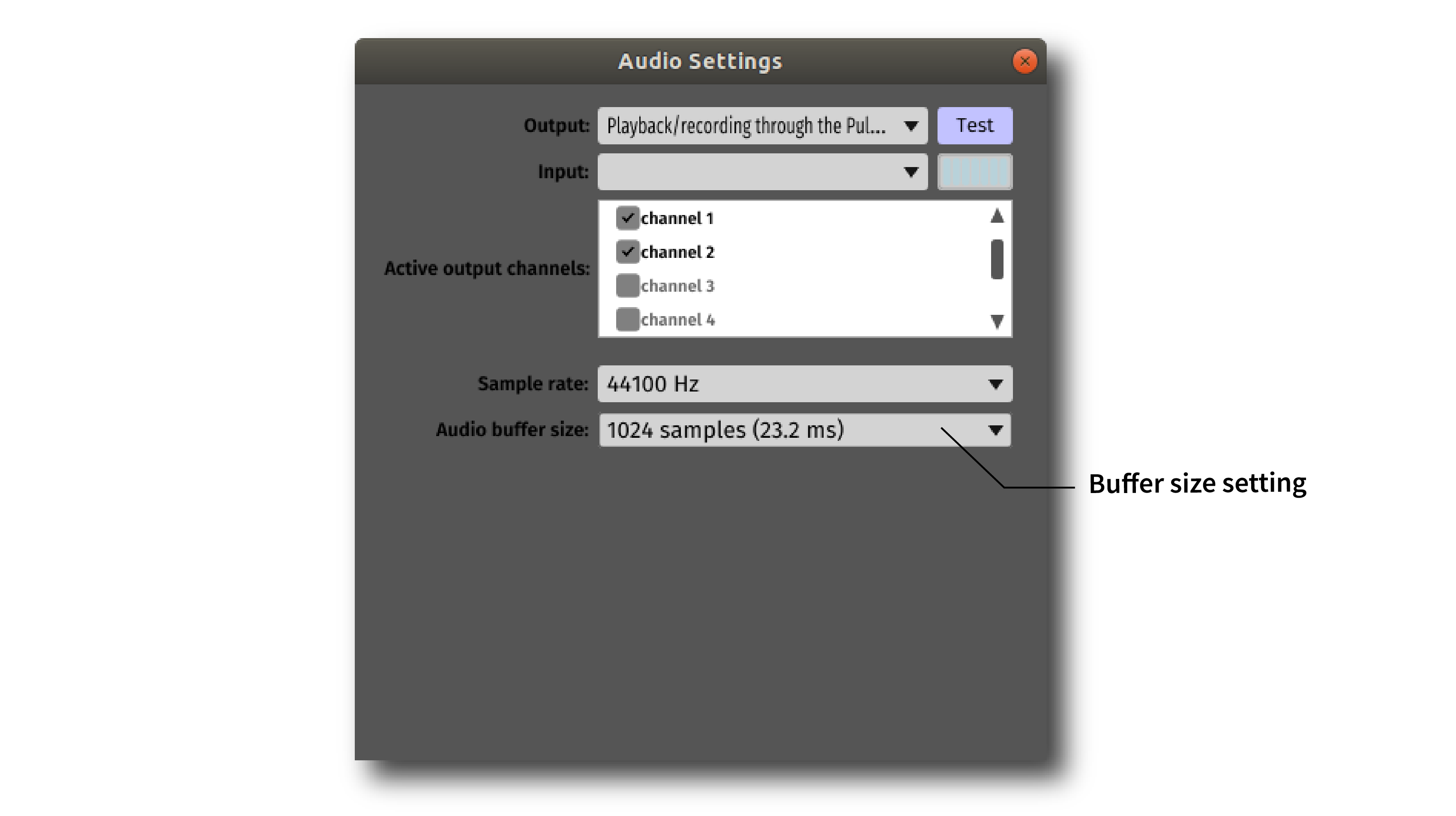 Audio settings interface.