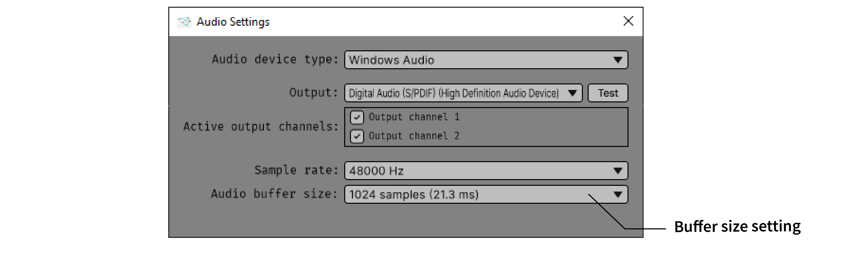 Audio settings interface.
