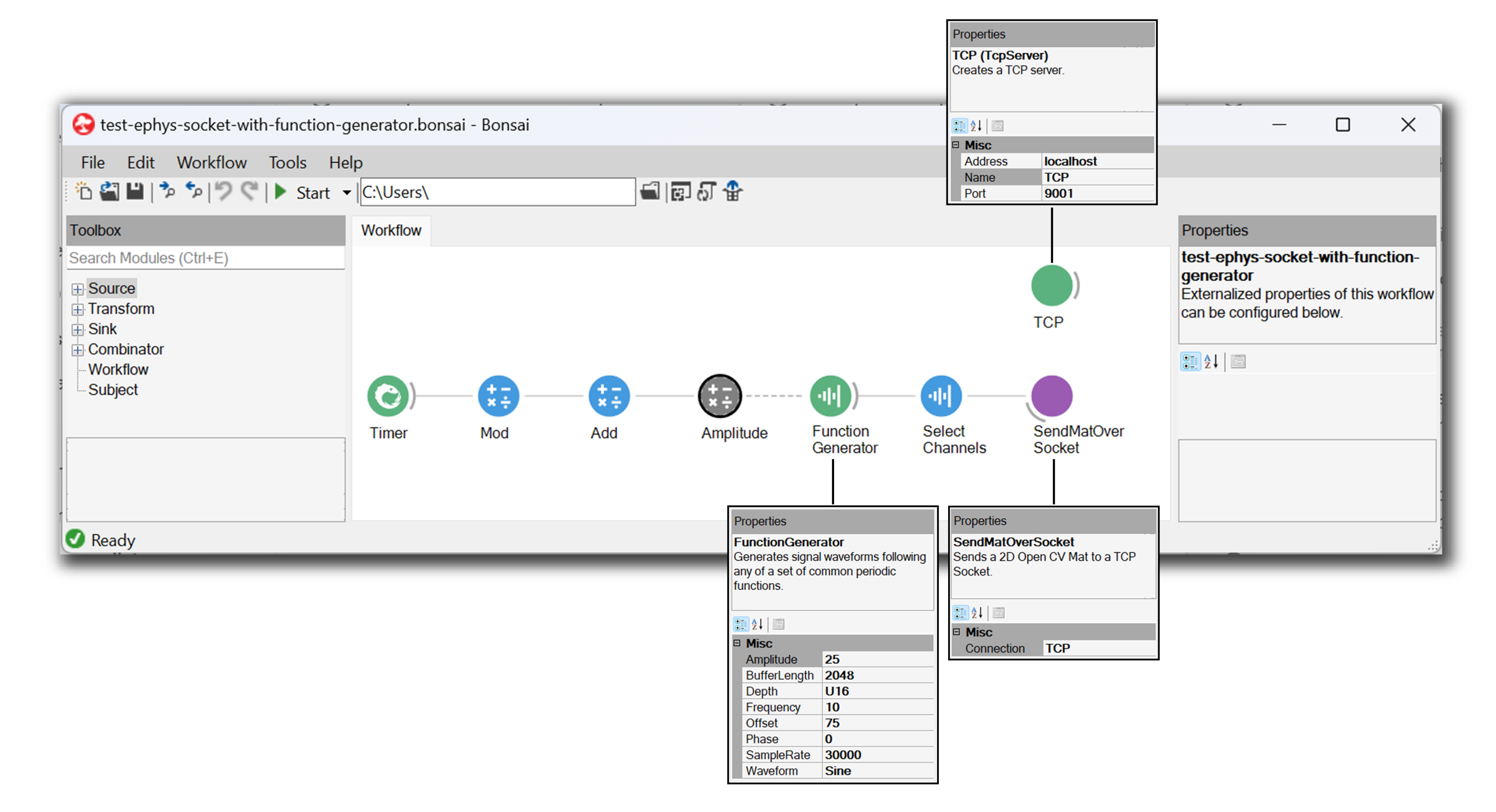 A compatible Bonsai workflow using a function generator