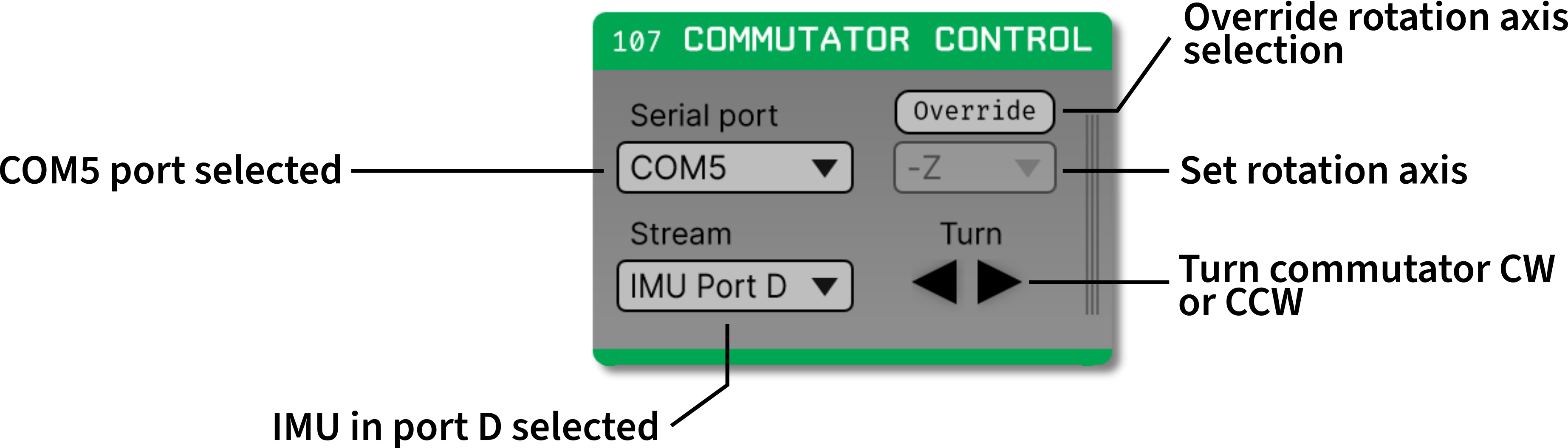 Annotated settings interface for the Commutator Control plugin