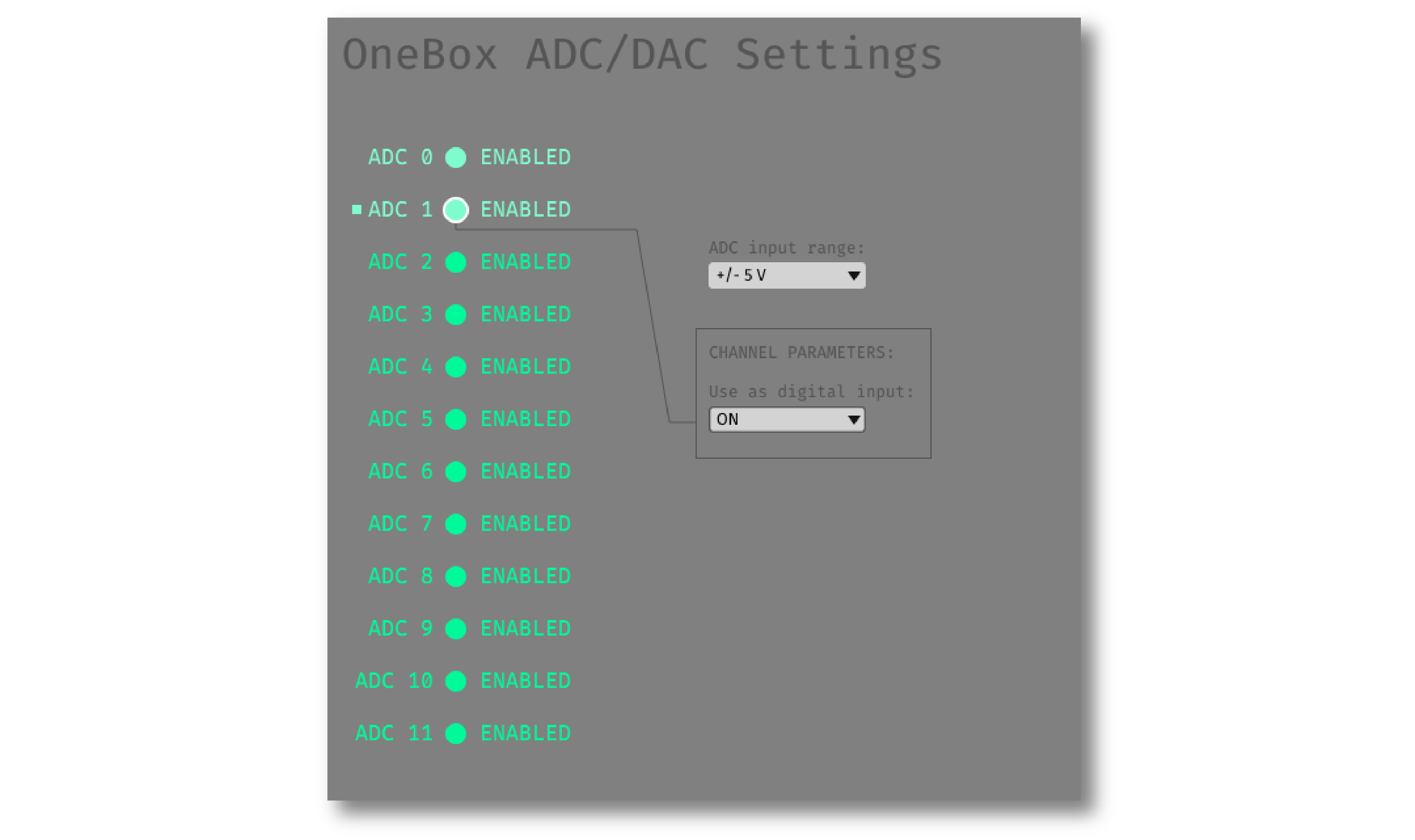 OneBox ADC/DAC configuration interface