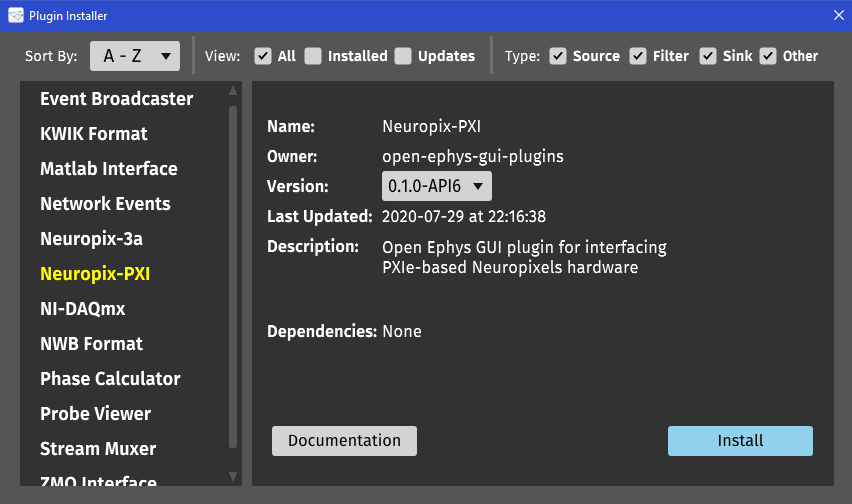 Screenshot of the Plugin Installer