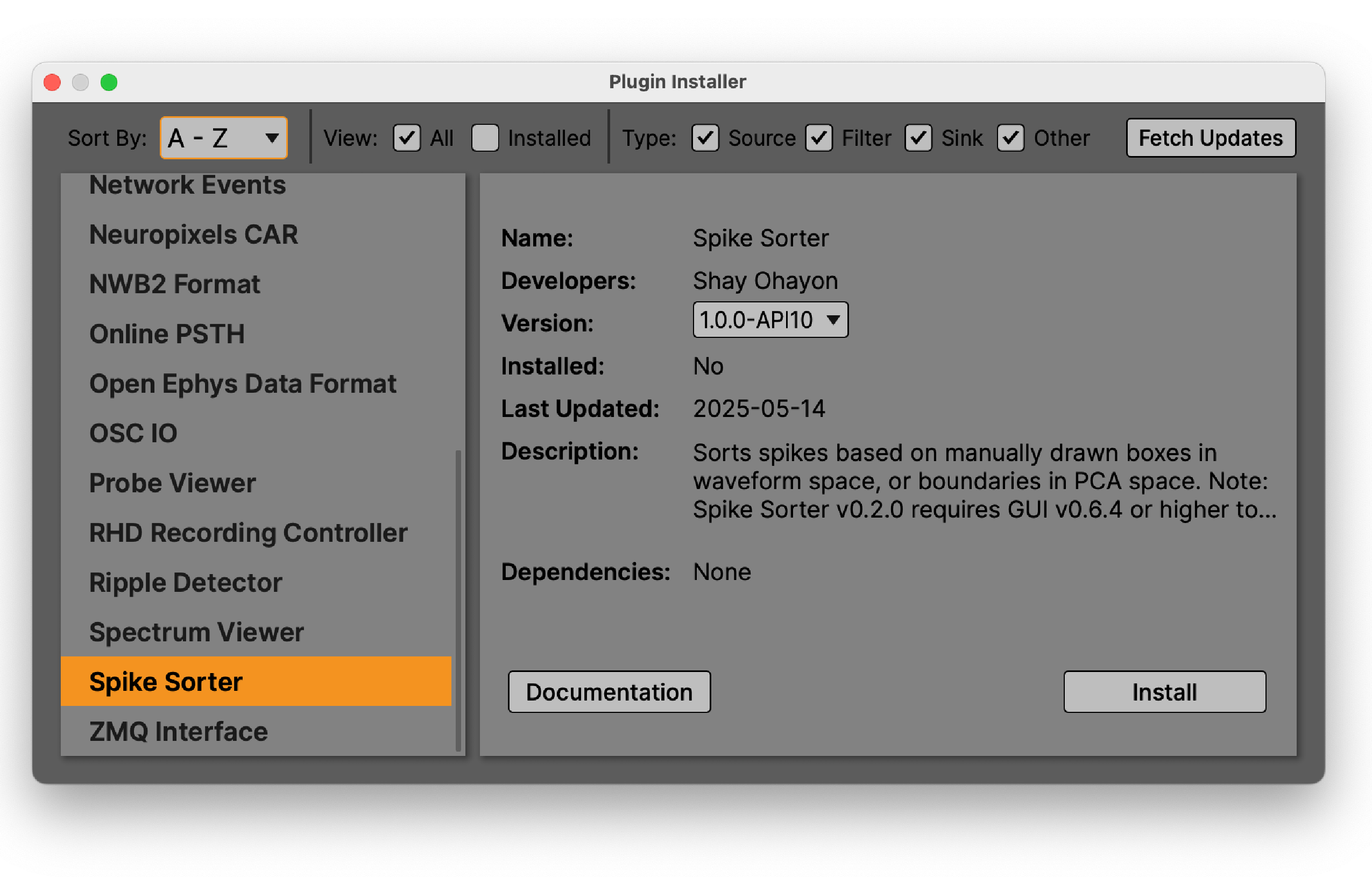 Overview of the Plugin Installer interface