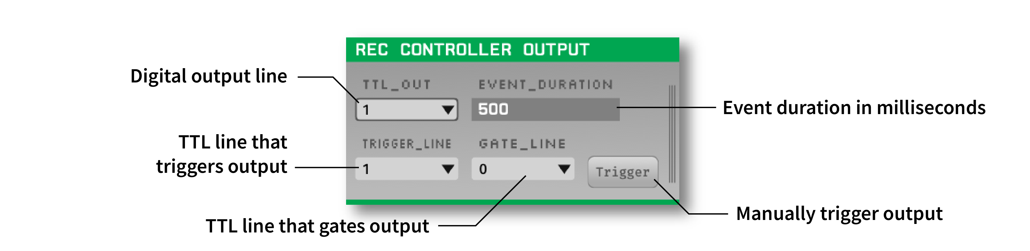 Annotated settings interface for the Rec Controller Output plugin