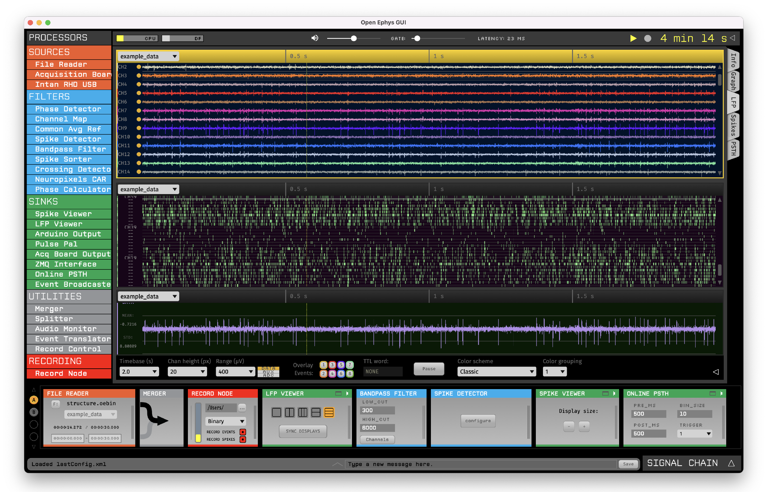 A screenshot of the Open Ephys GUI