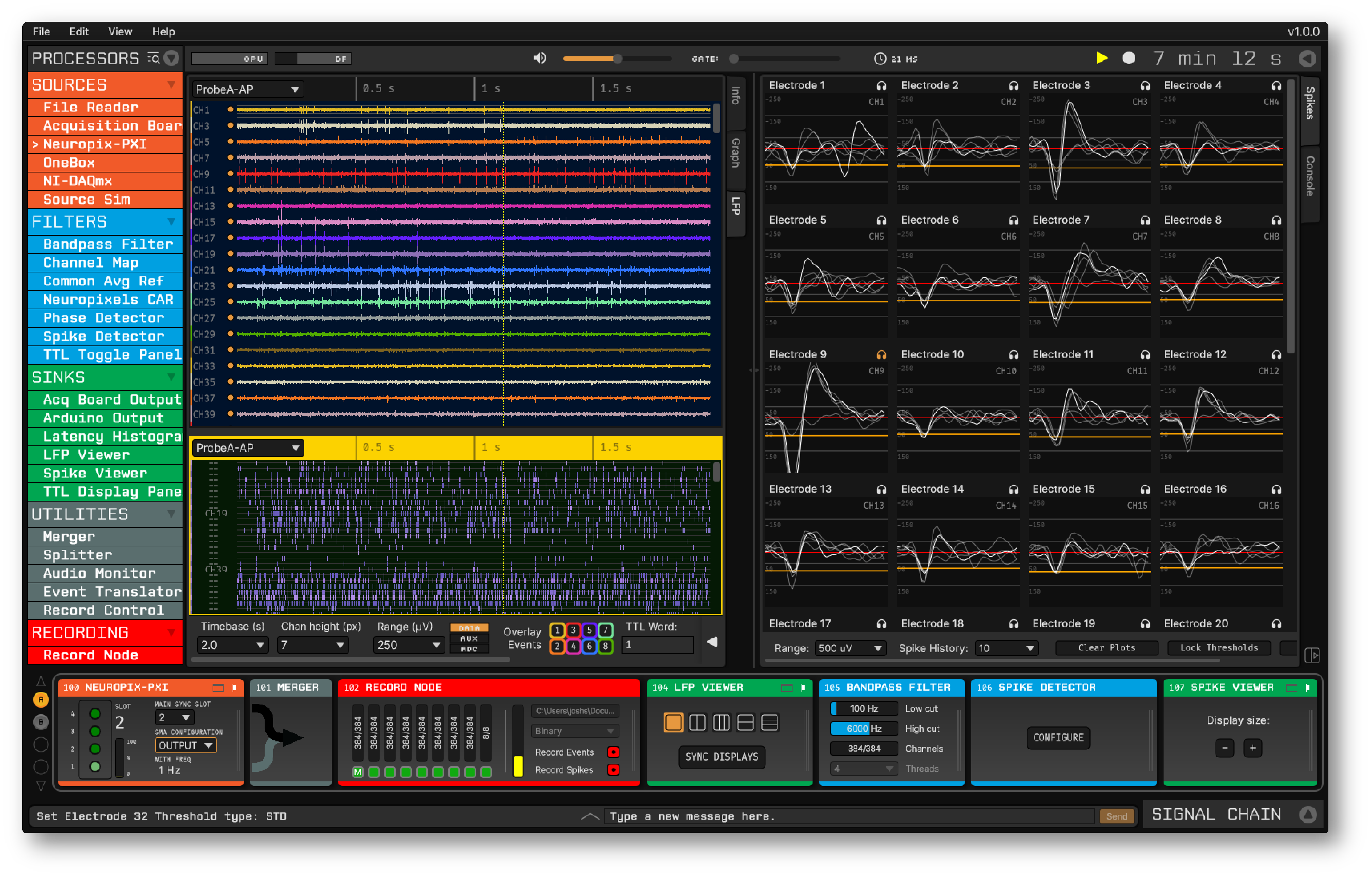 A screenshot of the Open Ephys GUI