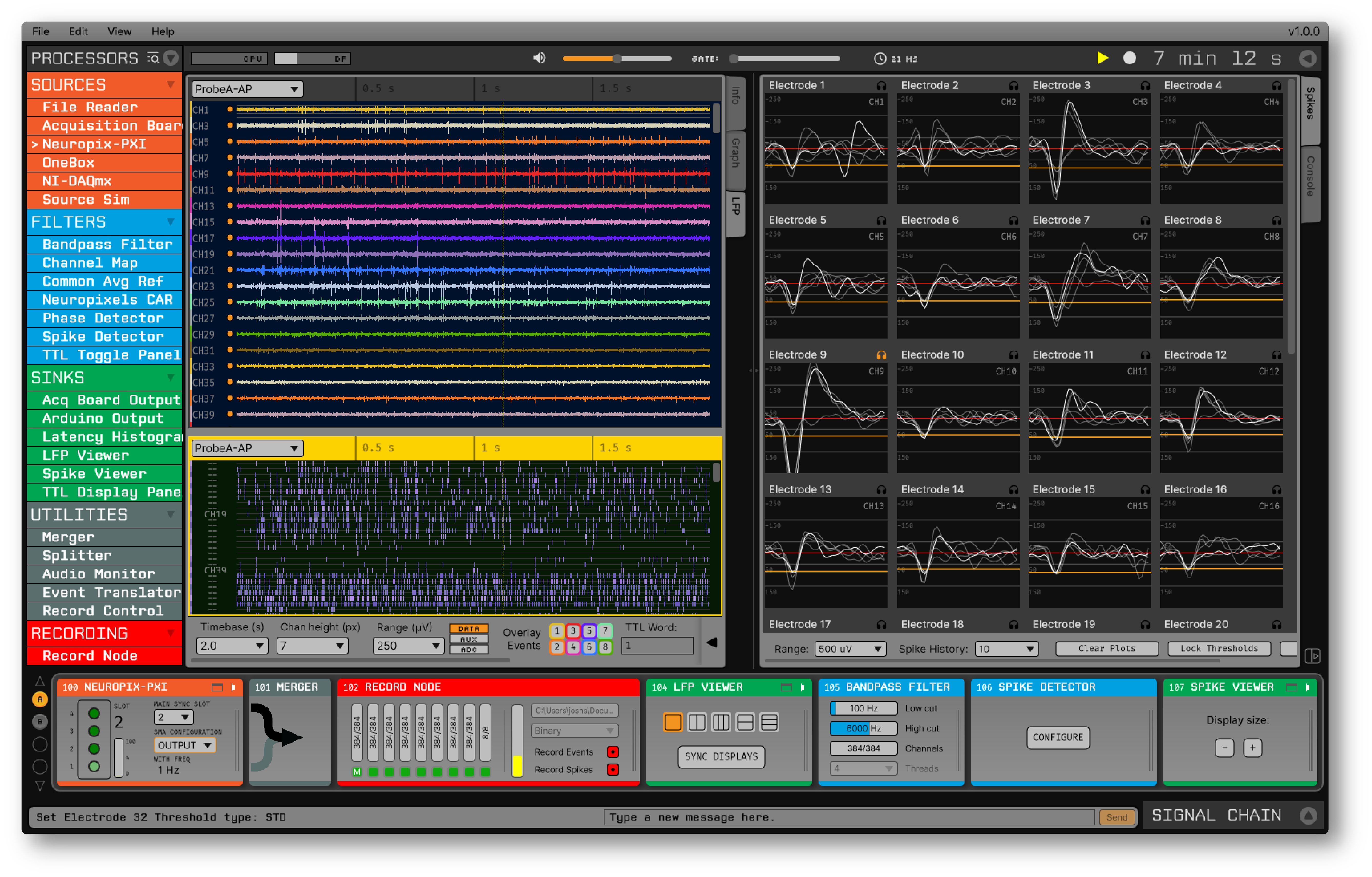 A screenshot of the Open Ephys GUI