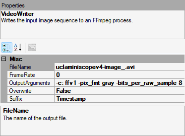 screenshot of bonsai.ffmpeg.videowriter properties