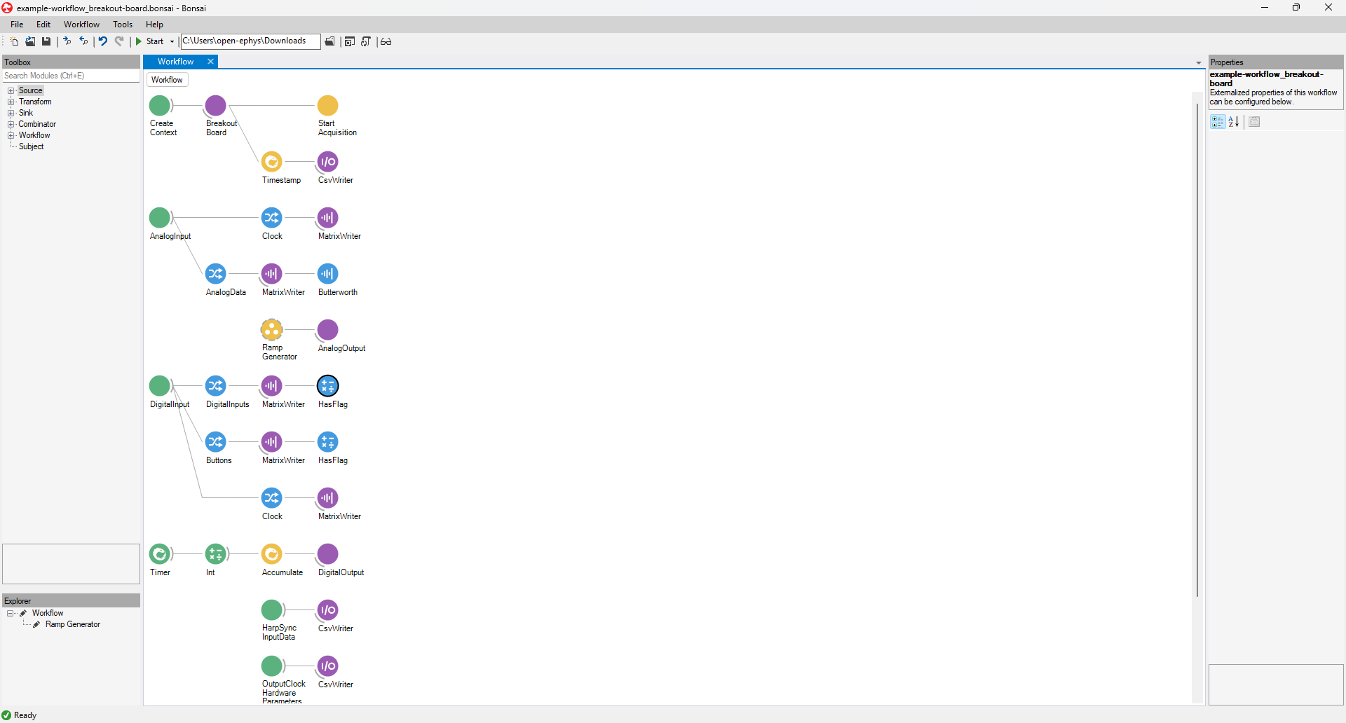 Example workflow in Bonsai