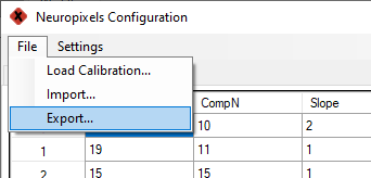 The configuration GUI with export selected
